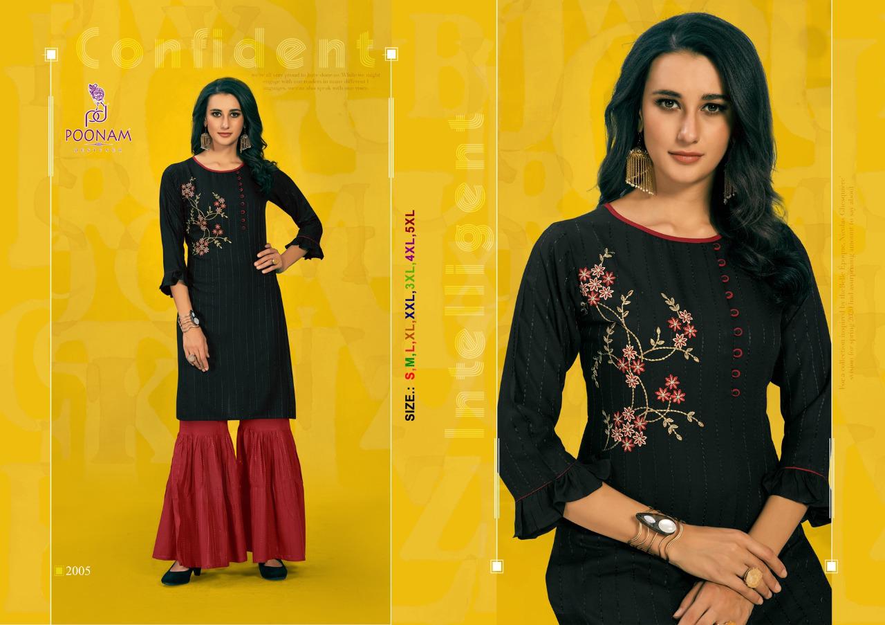 Poonam Designer Sharara House Designer Party Wear Embroidered Kurti With Sharara Collection and Wholesale Price
